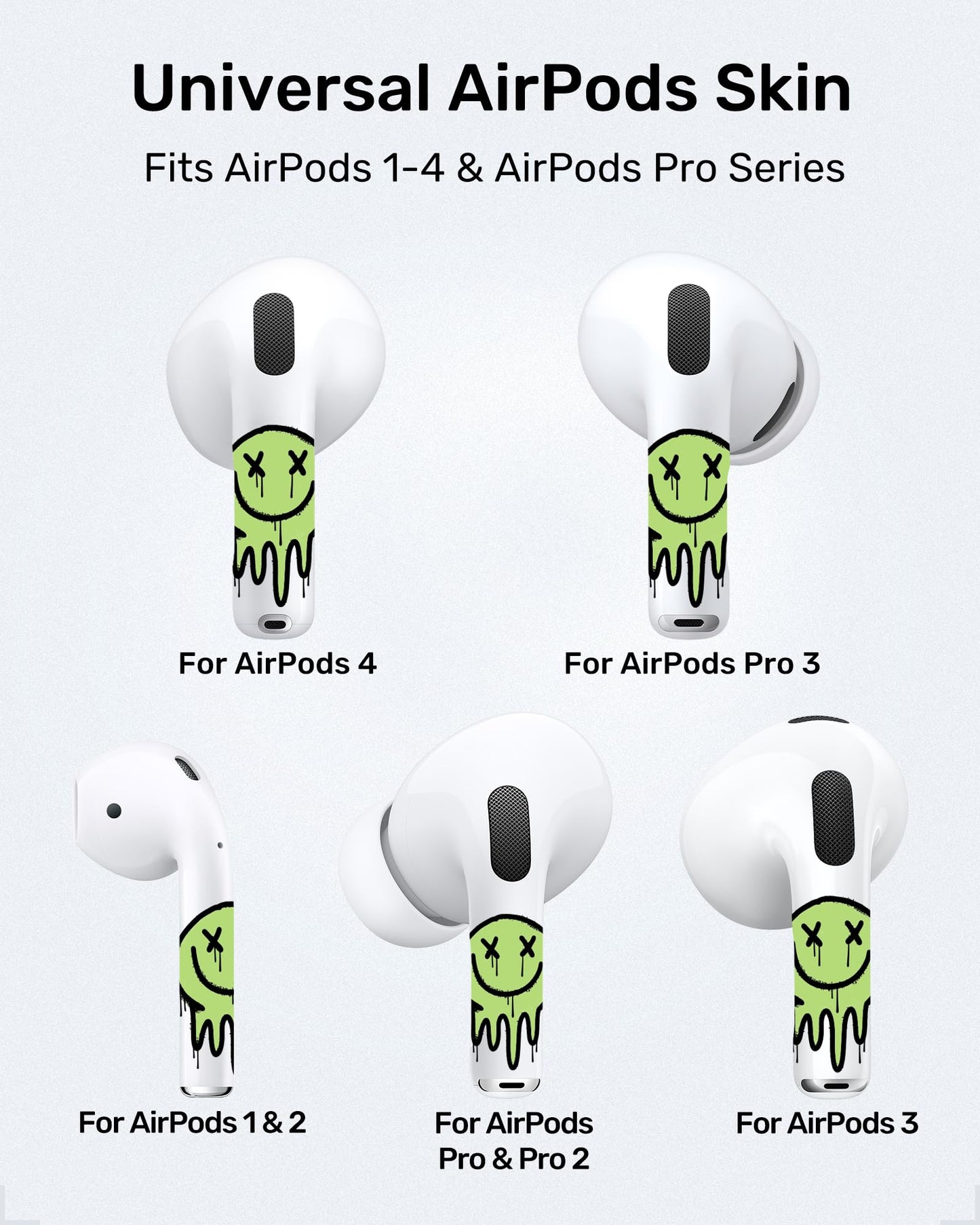 RockMax for AirPods Pro 3 Skin, Glow-in-The-Dark Death Smile Sticker for AirPods 4th Gen, Works with AirPod Case, Easy to Identify, Fits AirPods 1/2/3/4 and AirPods Pro 1/2/3(Universal Fit)
