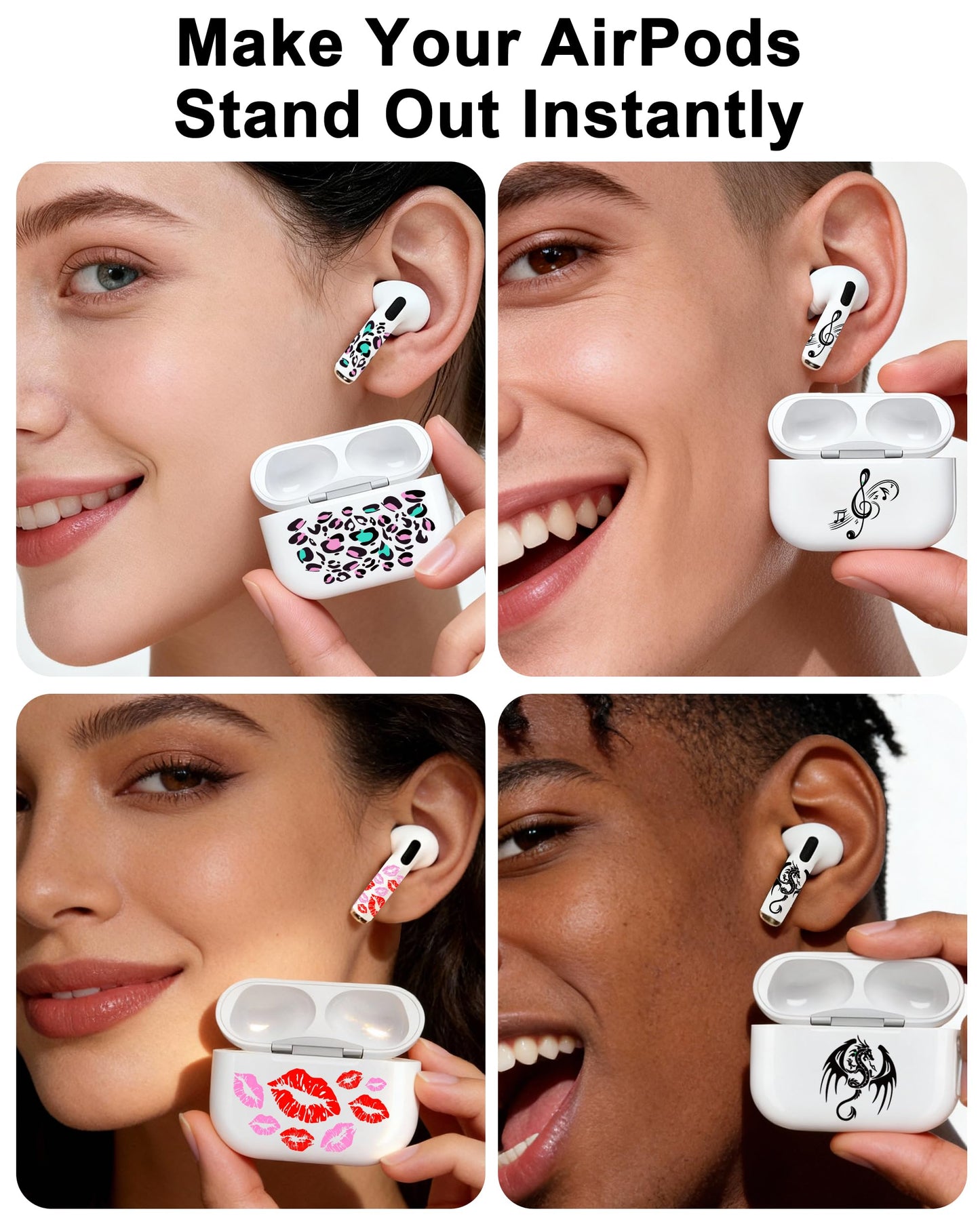 ROCKMAX for Black AirPods Cat Skin Set, Earbud + Charging Case Stickers with Applicator & Spare, Universal Fit for AirPods 1/2/3/4 & Pro/Pro 2/Pro 3, Sweat-Resistant, Removable