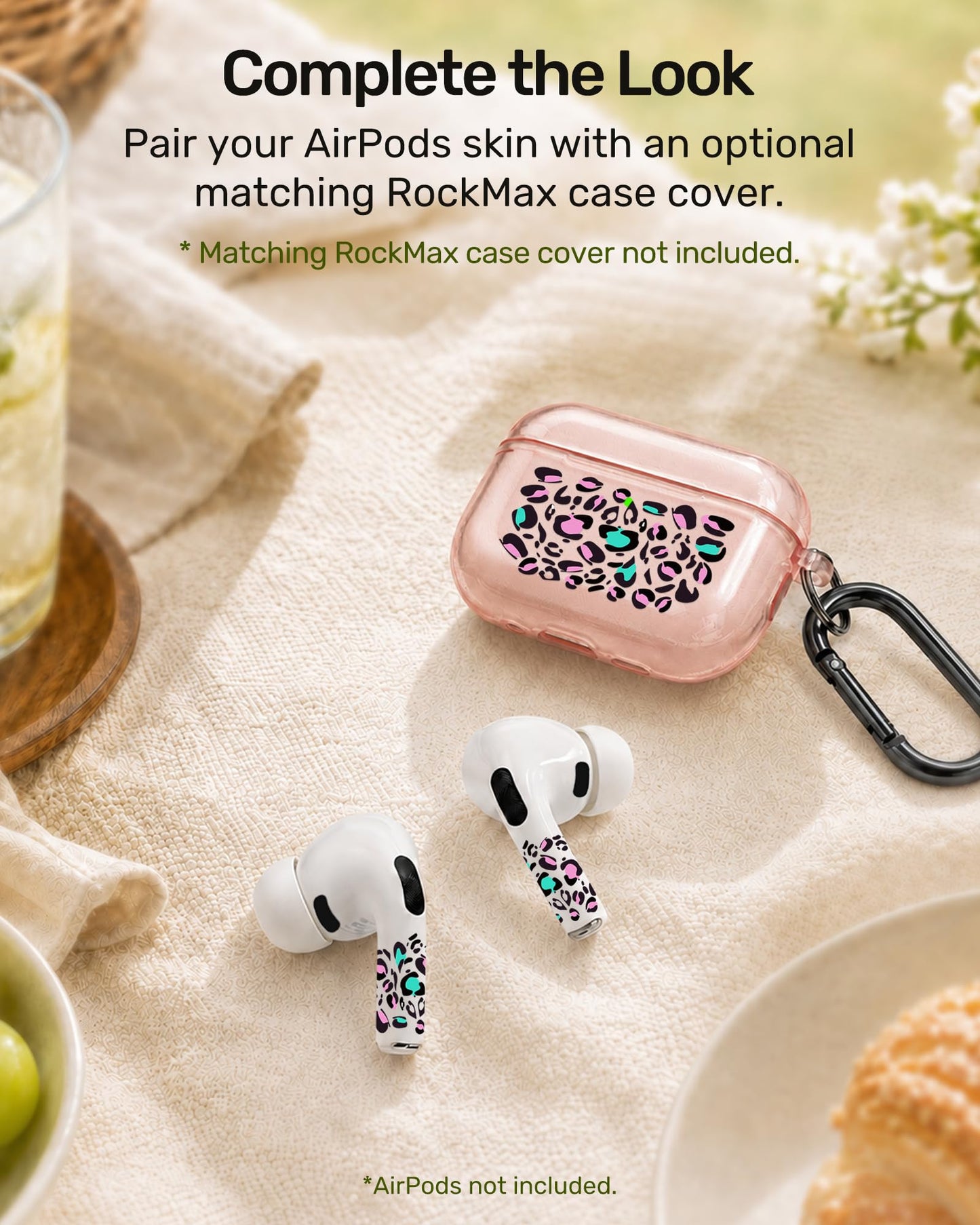 RockMax Universal Skin for AirPods Pro 3/Pro 2/Pro, Cute Stickers Also Fits to AirPod 1/2/3/4, Leopard Print Wrap for Women and Girls, Easy to Identify, Case-Friendly