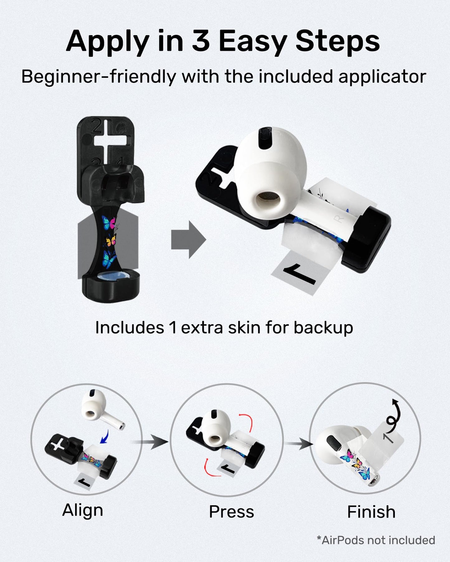 RockMax for AirPods 4 Skin Wraps, Helps Avoid Mix-Ups, Universal Fit for AirPods Pro 3/2/1 and Gen 1/2/3/4, Butterfly Sticker Cover, Gift for Women and Teens