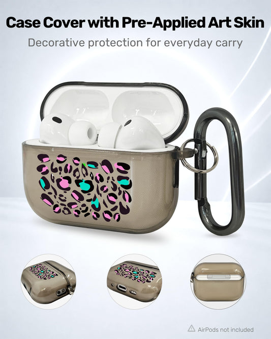 RockMax for AirPods Pro 3 Case Cover with Art Skin, Cute TPU AirPods Case with Keychain Hook, Semi-Transparent Decorative Case for Women, Leopard, Clear Black