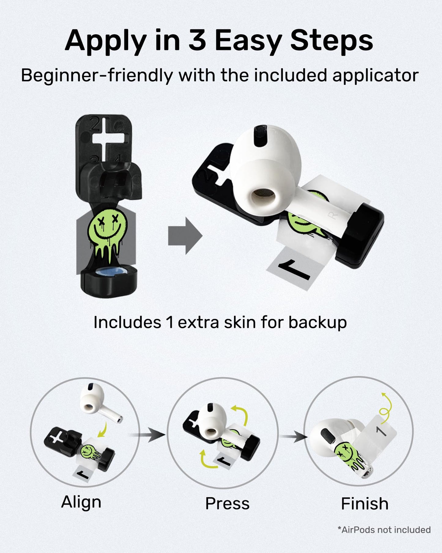 RockMax for AirPods Pro 3 Skin, Glow-in-The-Dark Death Smile Sticker for AirPods 4th Gen, Works with AirPod Case, Easy to Identify, Fits AirPods 1/2/3/4 and AirPods Pro 1/2/3(Universal Fit)