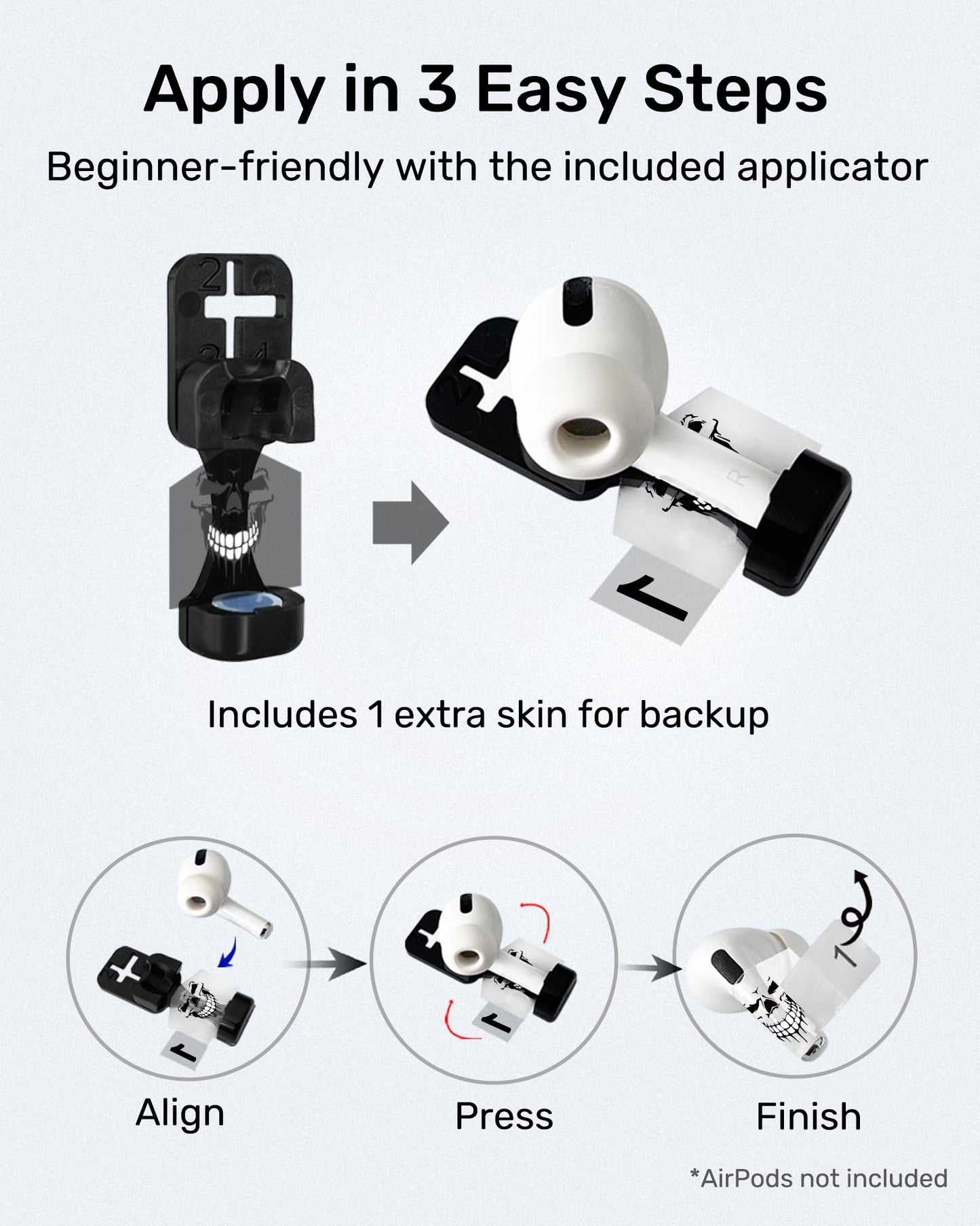 RockMax for AirPods 4 Skin, Black Skull Decal Sticker for Air Pods 4th Gen, Durable Tattoo Wrap, Case Friendly, Easy to Identify, Compatible with AirPods 1/2/3/4 and AirPods Pro 1/2/3(Universal Fit)