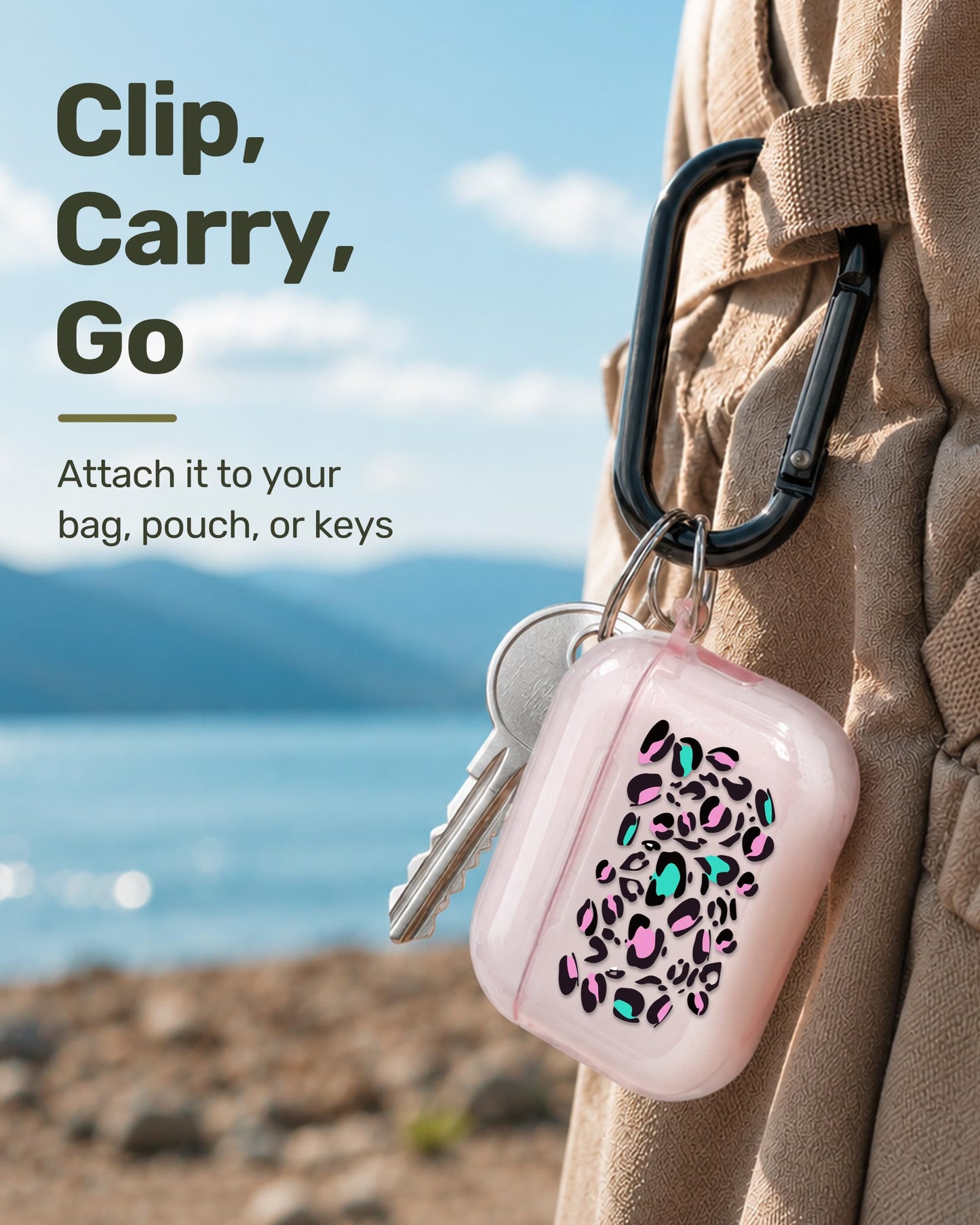 RockMax for AirPods Pro 3 Case Cover with Art Skin, Cute TPU AirPods Case with Keychain Hook, Semi-Transparent Decorative Case for Women, Leopard, Clear Pink