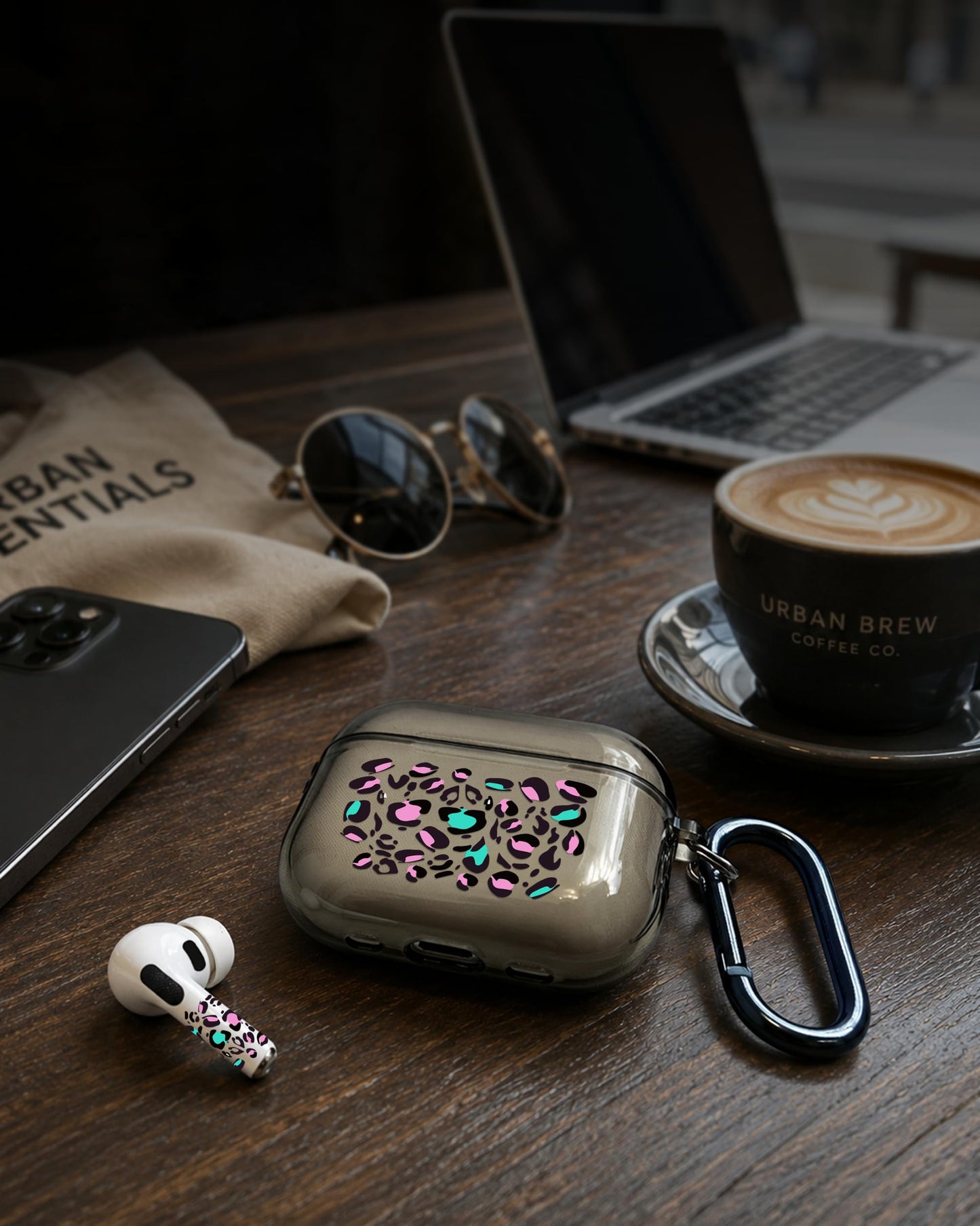 RockMax for AirPods Pro 3 Case Cover with Art Skin, Cute TPU AirPods Case with Keychain Hook, Semi-Transparent Decorative Case for Women, Leopard, Clear Black