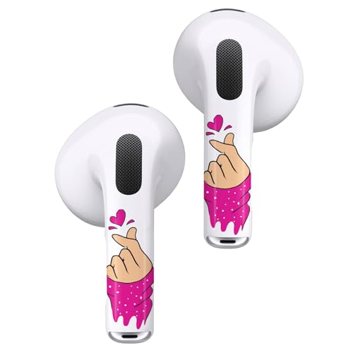 ROCKMAX for Pink AirPods Skin Accessories, Finger Heart Sticker Wrap for Women and Girls, Thin Tattoos Compatible to AirPods Pro 3rd Generation Case Cover, Ear Buds 3 Decal with Cleaning Kit
