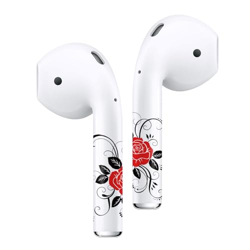 ROCKMAX for Red Rose AirPods 2 Sticker, Elegant Floral AirPods Skins for Earbuds, Compatible to AirPods 2nd Genaration Case Cover, Ideal for Fashion Women and Teenagers, with Cleaning Kit