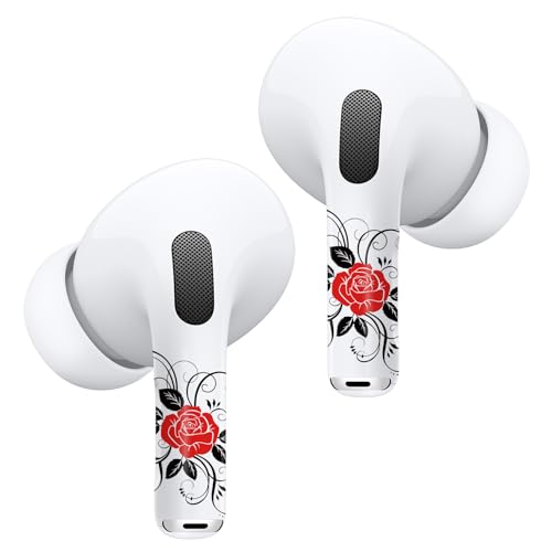 ROCKMAX for Red Rose AirPods Pro 2 Sticker, Elegant Floral AirPods Skins for Earbuds, Compatible to AirPods Pro 2nd Genaration Case Cover, Ideal for Fashion Women and Teenagers, with Cleaning Kit