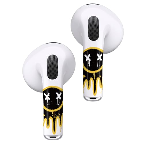 ROCKMAX for Black AirPods 3 Skin, Custom Smiley Face Sticker Wrap for Halloween Decor, Trendy Air Pods 3rd Generation Accessories for Youth and Adults, Earbuds Cover with Cleaning Kit