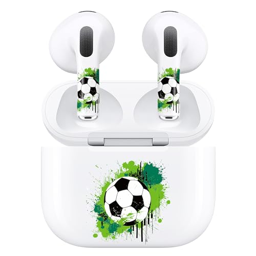 ROCKMAX Green Soccer Skin Cover for AirPods 3rd Generation Set, Customization for Earpods and Charging Case, Sporty Gift for Boys and Men, with Cleaning Tools