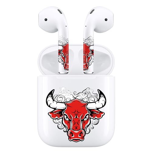 ROCKMAX Red Accessories for AirPods 2nd Generation, Bull Head Decal Skin Sticker for Earphones and Charging Case, Earbuds Case Cover Wrap for Boys and Men, with Cleaning Kits for Customization