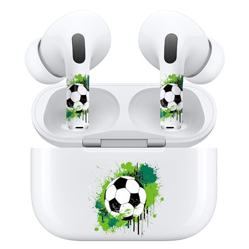 ROCKMAX Green Soccer Skin Cover for AirPods Pro 2nd Generation Set, Customization for Earpods and Charging Case, Sporty Gift for Boys and Men, with Cleaning Tools