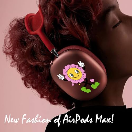 ROCKMAX Pink Sunflower Cartoon Skin Cover for AirPods Max, Adorable Decal Sticker Accessories for Headphones, Cute Customization Style for Women and Girls, Tailored Gift with Cleaning Kit