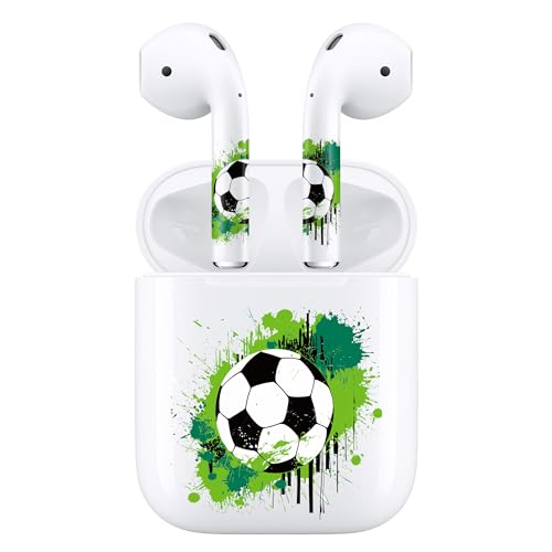 ROCKMAX Green Soccer Skin Cover for AirPods 2nd Generation Set, Customization for Earpods and Charging Case, Sporty Gift for Boys and Men, with Cleaning Tools
