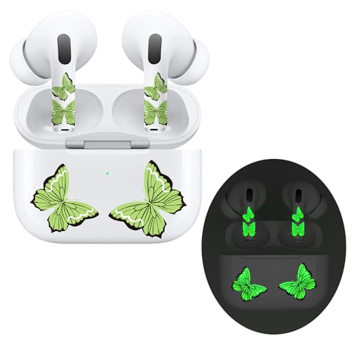 ROCKMAX for AirPods Pro 2 Skin, Custom Decal for Earbuds and Charging Case, Identify Air Pods Headphones with Gift Sticker Accessories Bundles, Includes Cleaning Kits and Aapplicator-Glow Butterfly
