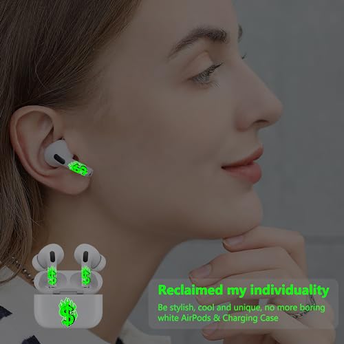 ROCKMAX Glow Dollar Gifts Sticker for AirPods Pro, Luminous Decal Skin Accessories for Earpods and Charging Case, Earbuds Case Cover Wrap for Teens Birthday, with Cleaning Kits