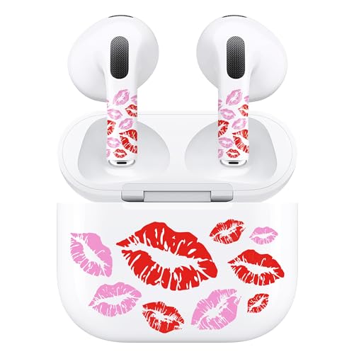 ROCKMAX Pink Lips Sticker for AirPods 3, Fashion Decal Skin Accessories for Earpods and Charging Case, Earbuds Case Cover Wrap for Girls and Women Birthday, with Cleaning Kits