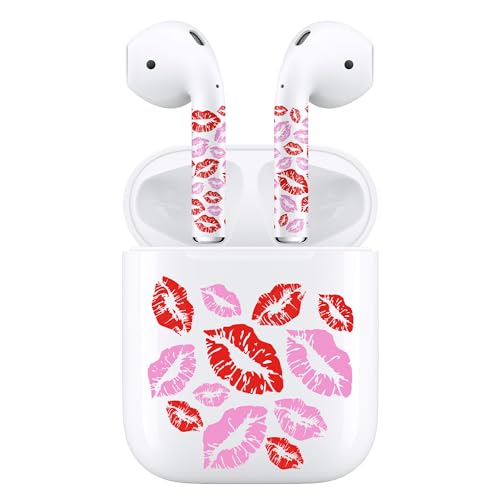 ROCKMAX Pink Lips Sticker for AirPods 2, Fashion Decal Skin Accessories for Earpods and Charging Case, Earbuds Case Cover Wrap for Girls and Women Birthday, with Cleaning Kits