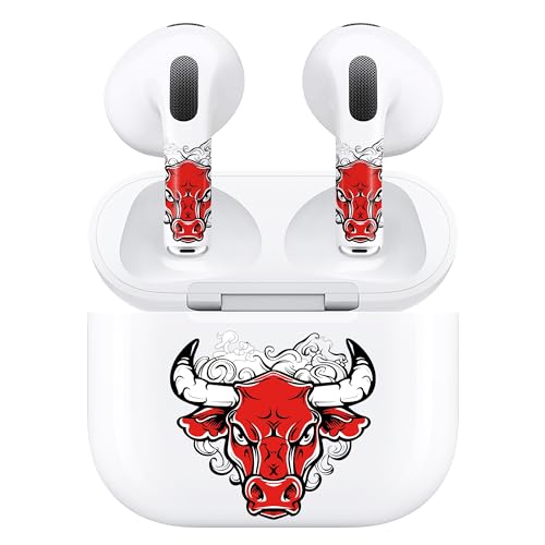 ROCKMAX Red Accessories for AirPods 3rd Generation, Bull Head Decal Skin Sticker for Earphones and Charging Case, Earbuds Case Cover Wrap for Boys and Men, with Cleaning Kits for Customization