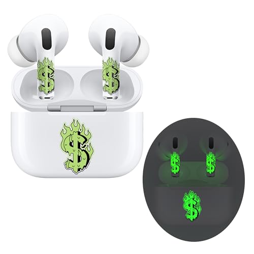 ROCKMAX Glow Dollar Gifts Sticker for AirPods Pro, Luminous Decal Skin Accessories for Earpods and Charging Case, Earbuds Case Cover Wrap for Teens Birthday, with Cleaning Kits