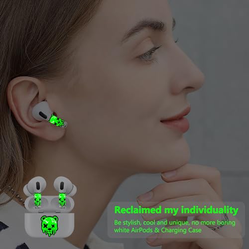 ROCKMAX Glow Bear Sticker for AirPods Pro 2nd Generation, Luminescent Decal Skin for Earphones and Charging Case, Customized Accessories Gift for Adults and Teens Party, with Cleaning Kit