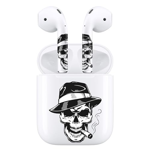 ROCKMAX Black Skull Sticker for AirPods 2nd Gen, Cool Decal Skin Accessories for Earpods and Charging Case, Earbuds Case Cover Wrap for Halloween and Birthday, with Cleaning Kits