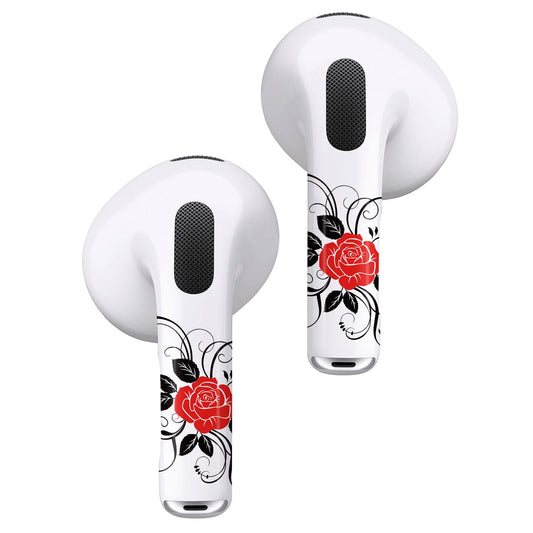 ROCKMAX for Red Rose AirPods 3 Sticker, Elegant Floral AirPods Skins for Earbuds, Compatible to AirPods Pro 3rd Genaration Case Cover, Ideal for Fashion Women and Teenagers, with Cleaning Kit