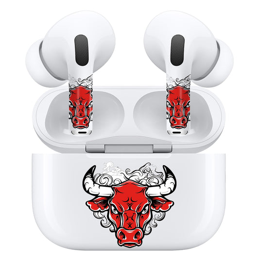 ROCKMAX Red Accessories for AirPods Pro 2nd Generation, Bull Head Decal Skin Sticker for Earphones and Charging Case, Earbuds Case Cover Wrap for Boys and Men, with Cleaning Kits for Customization